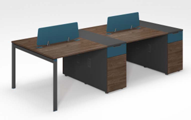 Four-Person Benching Workstation with Divider Screens and Under-Desk Pedestals WS-BENCH-4P-2800-2