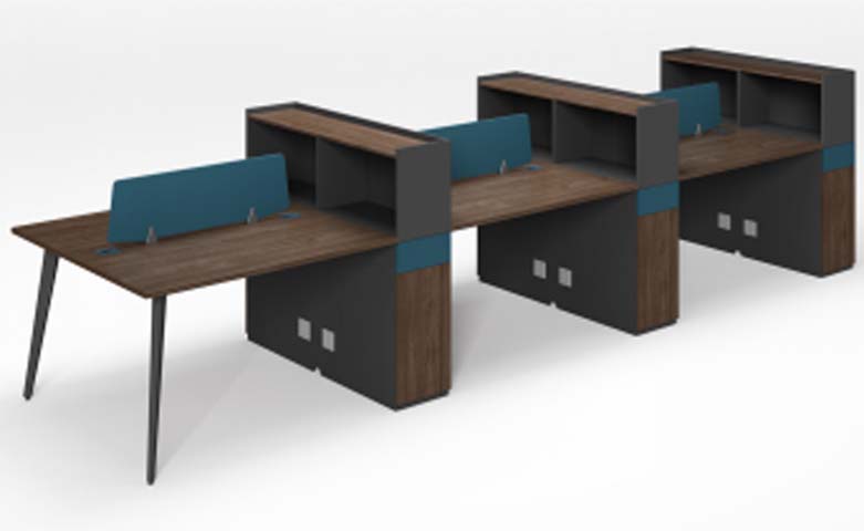 Three-Person Modular Panel Workstation with Integrated Storage and Privacy Screens WS-LINE3-PANEL-1200