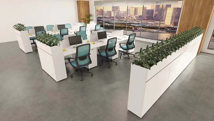 Multi-Seat Modular Open-Plan Office Workstation with Integrated Planter Dividers OFP-12P-PLANTER