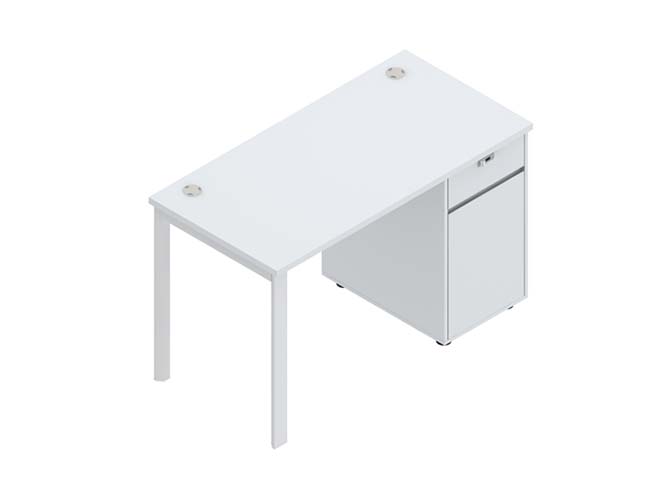 White Single-Pedestal Office Desk with Cable Ports and Locking Drawer OD-W12060-PED-WH