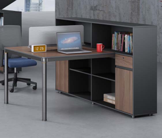 L-Shaped Workstation with Integrated Storage Hutch and Open Shelves LSW-1800-STORAGE-WS