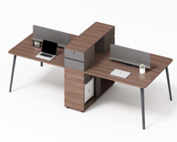 Two-Person Shared Office Workstation with Central Storage and Desk Screens WS-2P-CAB-SCREEN-2800