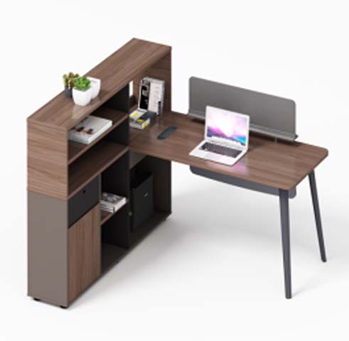 Integrated L-Shaped Workstation with Tall Storage Hutch and Privacy Screen WS-L-STORAGE-1400-1650