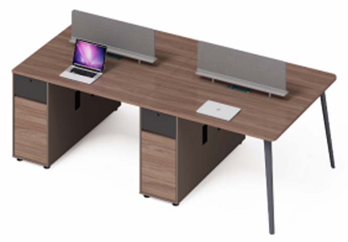 Four-Person Modular Office Workstation with Divider Screens and Under-Desk Pedestals WS-4P-WD-2800