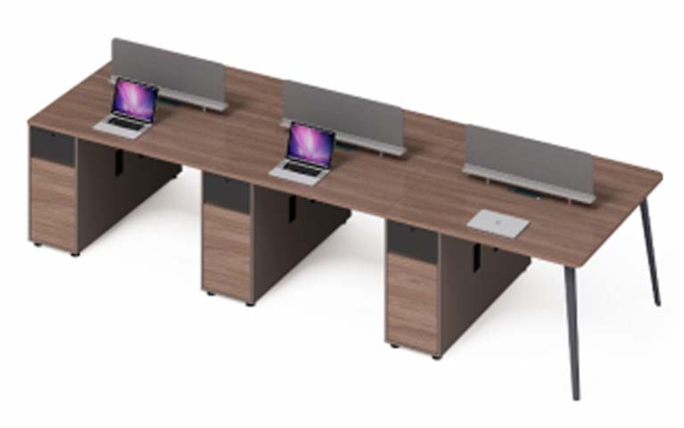 Three-Person Modular Office Workstation with Privacy Screens and Support Pedestals WS-3P-WAL-SCR-3600