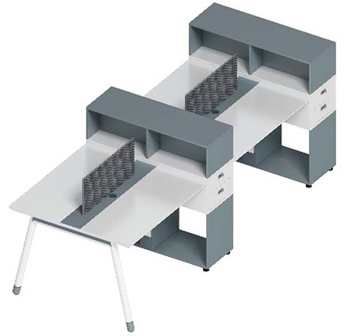 Four-Person Back-to-Back Panel Workstation with Overhead Storage and Dividers WS-4P-B2B-2800