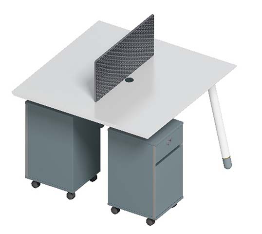 Two-Person Mobile Workstation with Central Divider and Rolling Pedestals WS2-MOB-DIV-PED