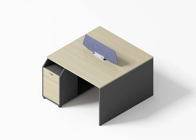 Two-Person Panel-Leg Workstation with Central Divider and Left Pedestal WS-2P-1200x1200-PED-GRY