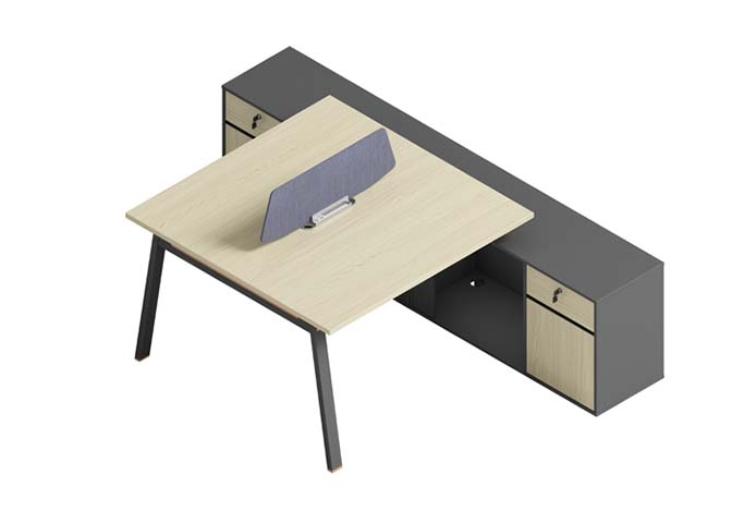 L-Shaped Executive Workstation with Integrated Storage Cabinet and Desk Screen LWD-ESC-1800-1600-GRY-OAK