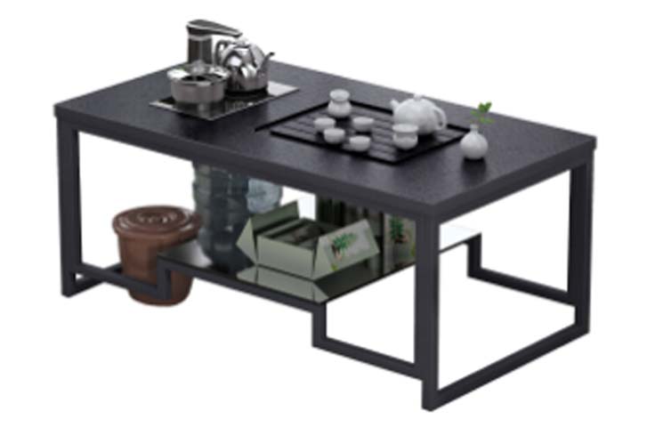 Black Rectangular Tea Table with Integrated Tea Tray, Kettle Base and Lower Storage Shelf TT-BLK-1200-RECT-KS