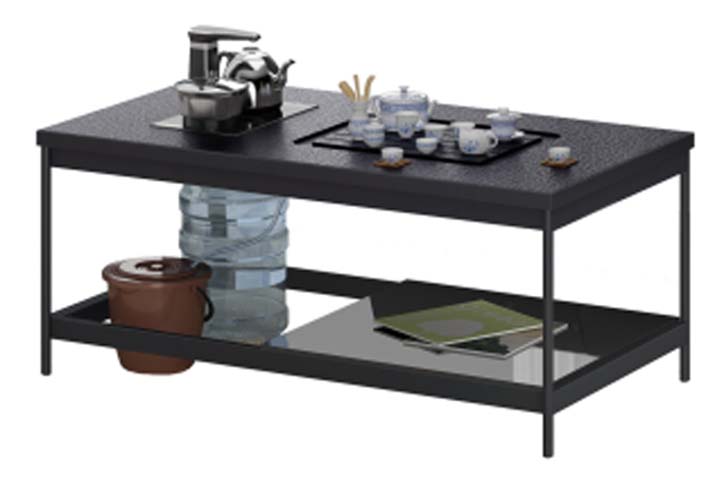 Black Two-Tier Tea Brewing Table with Integrated Electric Kettle Platform CT-BLK-2T-TEA-1200