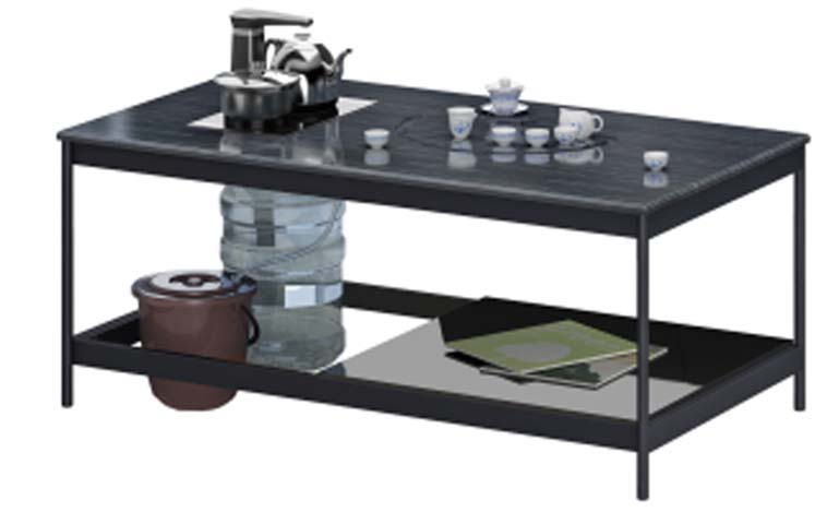 Black Glass-Top Tea Coffee Table with Lower Storage Shelf CT-BLK-1206-TEA