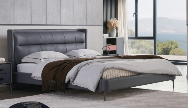 Upholstered Low-Profile Platform Bed with Vertical Stitched Headboard BED-UPH-1800-CHARCOAL