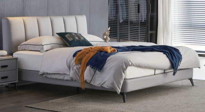 Upholstered Low-Profile Queen Bed with Vertical Channel Headboard BED-UPH-QN-VCH-001