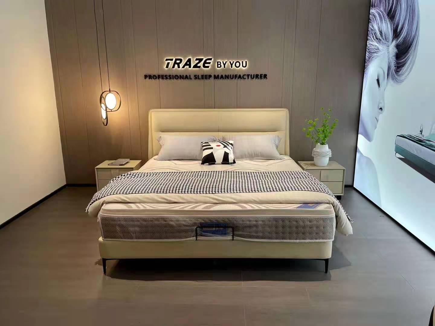 Upholstered Queen Size Platform Bed with Matching Nightstands TZ-PLAT-1800-BGE