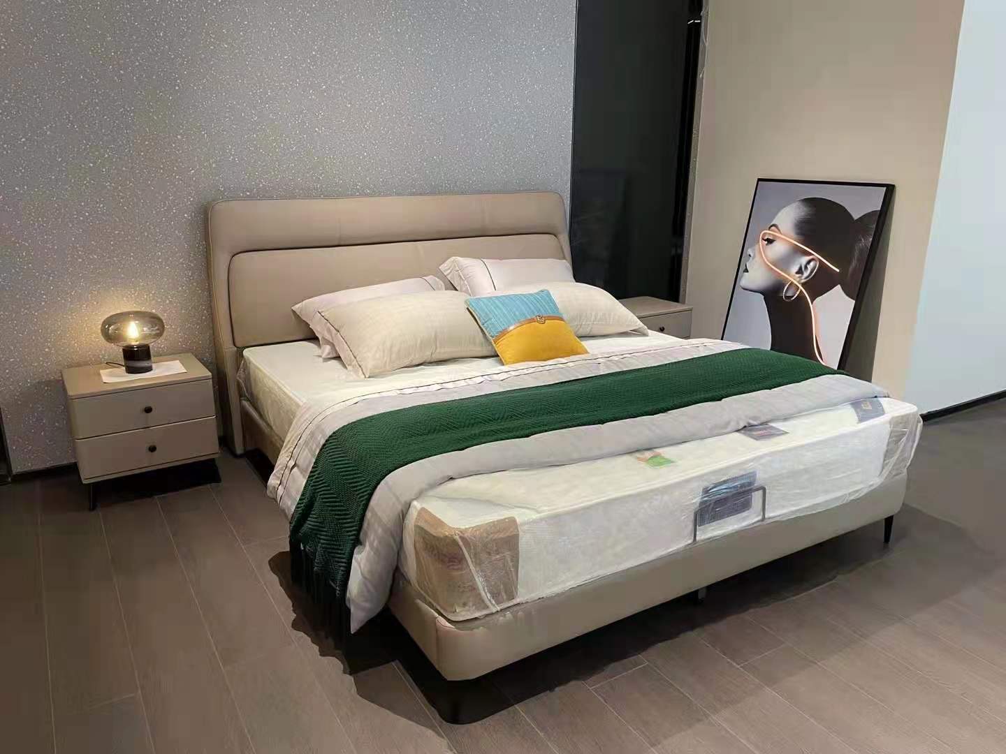 Upholstered King Bed Frame with Matte Bedside Nightstands BED-UPH-KG-001