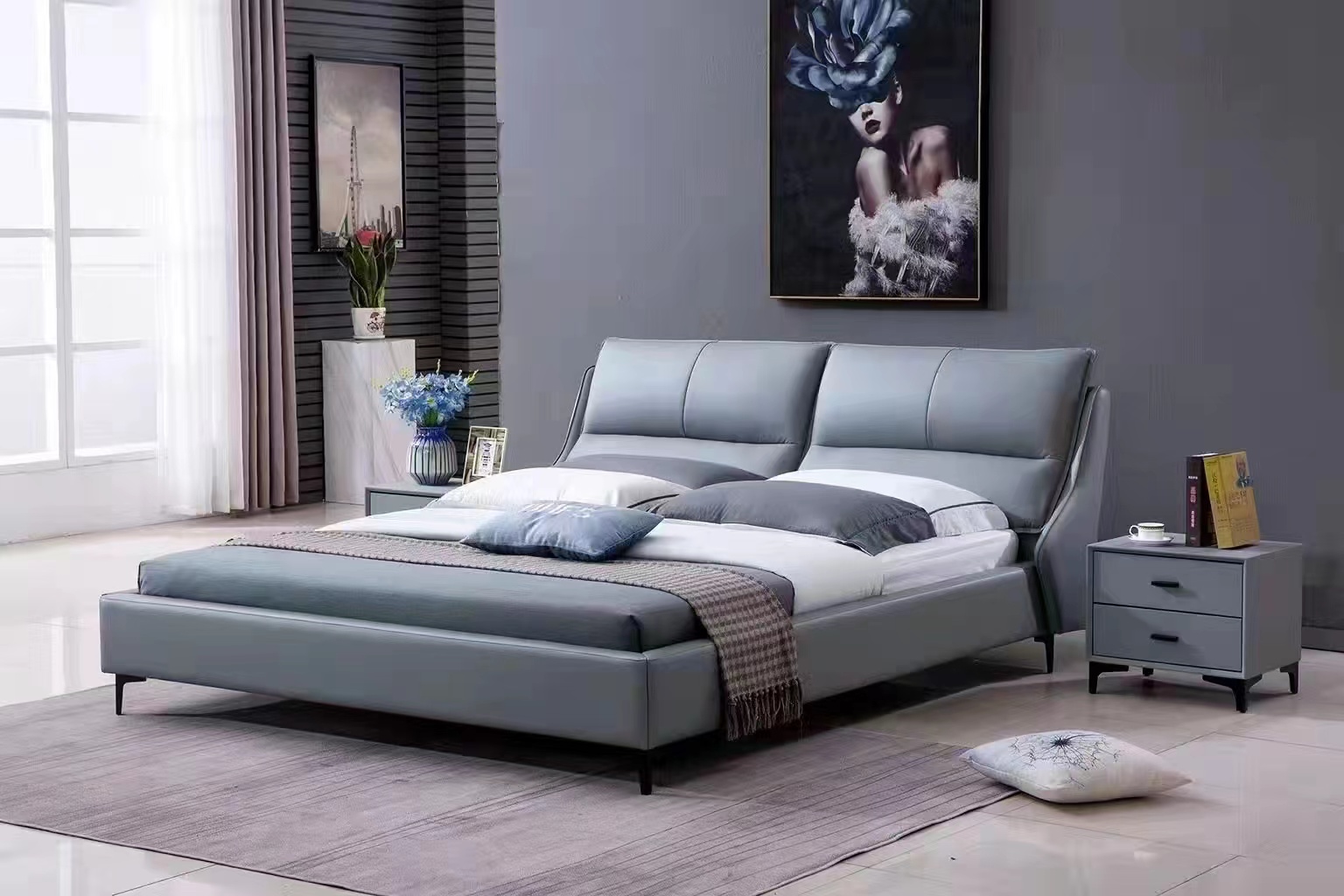 Modern Gray Upholstered Platform Bed with Matching Nightstands BED-UPH-1800-GRY-001
