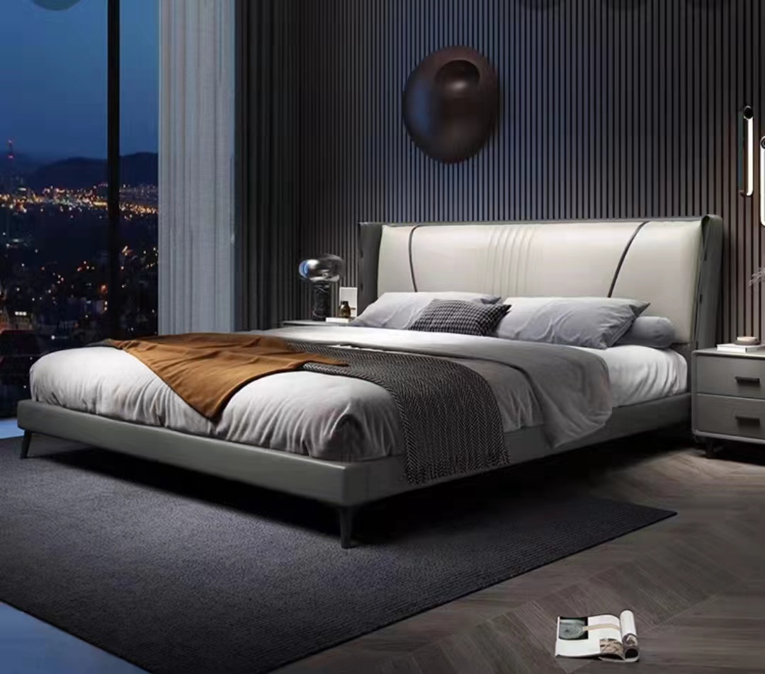 Upholstered Low-Profile Platform Bed with Contrast Stitched Headboard BED-PLT-UPH-1800Q-01