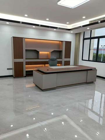 Modern Wood-Veneer Executive Office Desk with Matching Wall Credenza EXD-L2800-WB
