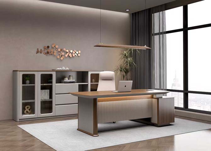 Executive Office Desk with Fixed Side Pedestal EXD-2400-WAL-GRY