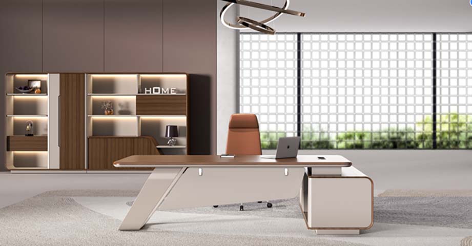 Modern Executive Office Desk with Right Side Storage Pedestal EXEC-DESK-2400-WAL