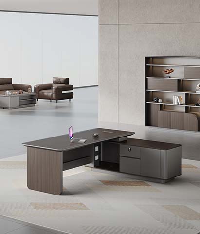 L-Shaped Executive Office Desk with Right Storage Credenza EDU-L2200-RC