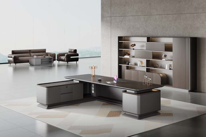 Large L-Shaped Executive Desk with Side Storage Credenza EXEC-L-3200-CREDENZA