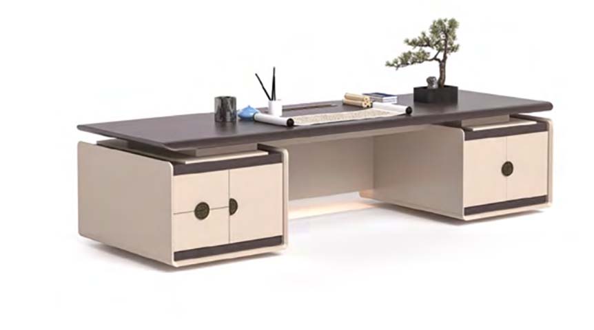 Contemporary Two-Pedestal Executive Desk with Contrast Cabinet Doors ED-TP-2400-BE