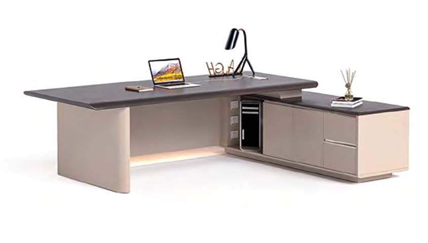 L-Shaped Executive Desk with Integrated Right Storage Credenza and CPU Bay ED-L2400-CR-01
