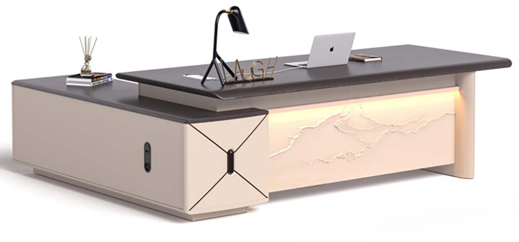 L-Shaped Executive Desk with Side Storage Credenza and Integrated Ambient Light ED-L2400-CAB-LED