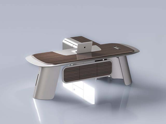 Curved Executive Desk with Rear Credenza and Integrated Cable Management EXD-CRV-2400-WG