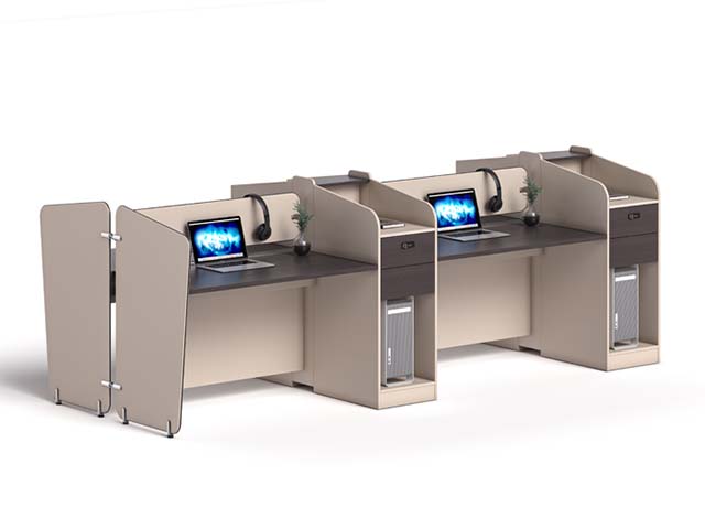 Two-Seat Panel-Screen Computer Training Workstation with Side CPU Pedestals WS-PANEL-2P-CPU