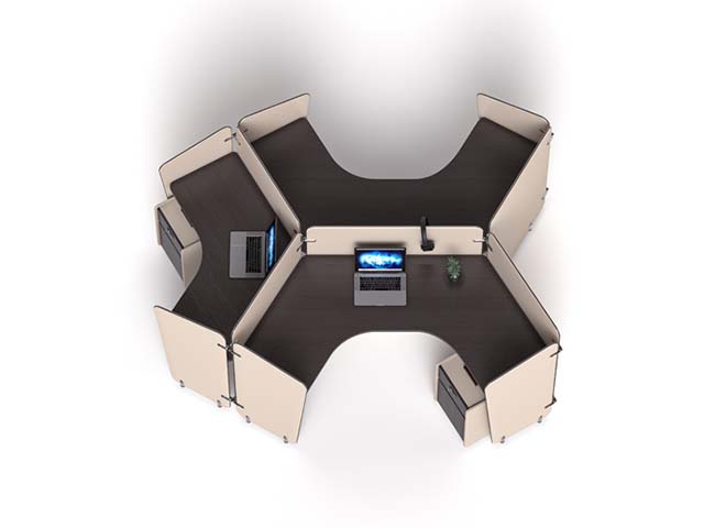 Four-Person Cross-Shaped Panel Workstation with Privacy Screens WS-CR4-2800