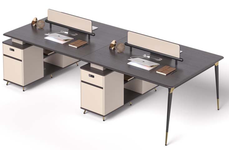 Four-Person Modular Workstation with Screens and Under-Desk Pedestals WS-4P-DS-2800