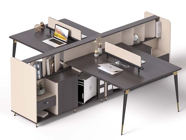 Four-Person Cross-Shaped Workstation with Privacy Screens and Integrated Storage WS-4P-CROSS-STG-2800