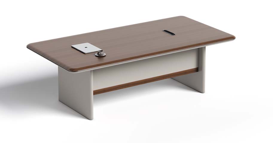 Rectangular Woodgrain Conference Table with Cable Ports and Panel Legs CT-R2400-WG-PANEL