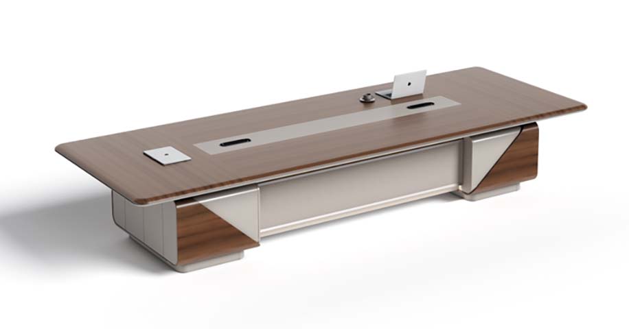 Large Walnut Veneer Conference Table with Central Cable Management and Modesty Panel CF-WAL-CABLE-3600