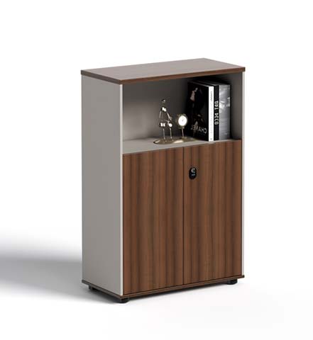 Low Storage Cabinet with Open Shelf and Two Fluted Locking Doors LSC-800W-1200H-2D-OS