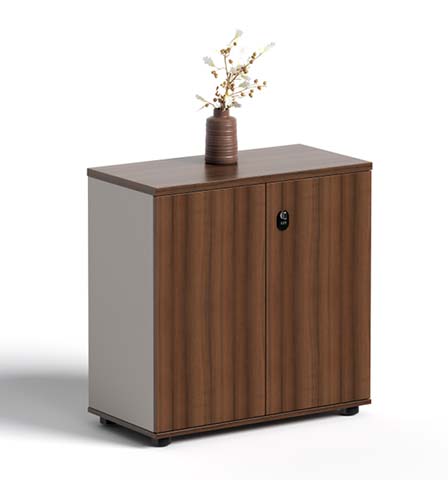 Walnut-Finish Fluted Two-Door Mobile Storage Cabinet MBC-2D-800W-400D-750H