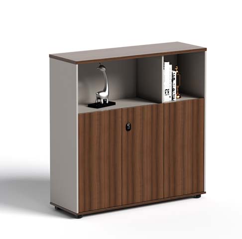 Fluted-Door Office Storage Cabinet with Open Display Shelf OFC-LC1200-FD3-OS