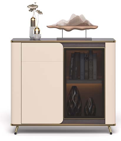 Contemporary Beige and Dark Wood Sideboard with Glass Display Bay SB-GLS1200-2DR1GL