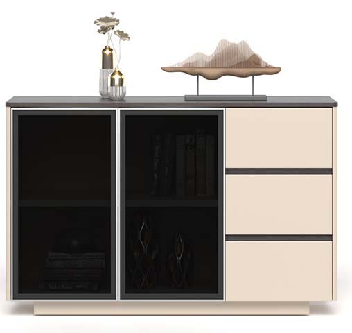 Contemporary Glass-Door Sideboard with Three Drawers SB-GD2-3D-1604
