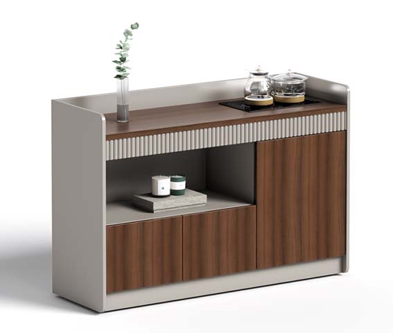 Walnut Fluted-Door Pantry Cabinet with Open Beverage Shelf PCB-1600-WF