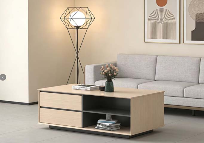 Contemporary Rectangular Storage Coffee Table CT-1200-OAK-2D2S