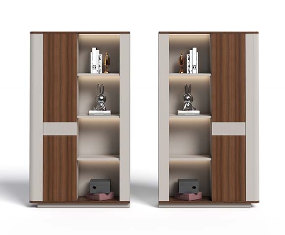Modern 2-Tone Display Cabinet Pair with Open Shelves and Closed Door Panels DC-WDGR-002