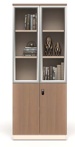 Tall Storage Cabinet with Upper Glass Doors and Lower Wooden Doors FC-GW2D-1800