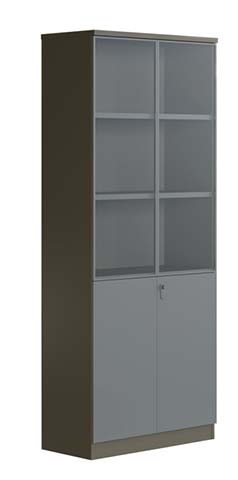 Full-Height Storage Cabinet with Upper Glass Doors and Lower Solid Doors FC-GL-2D2D-2000
