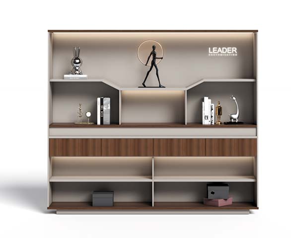 LEADER Open Display and Storage Cabinet with LED Shelves and Fluted Doors LDR-DSP-2400-WAL