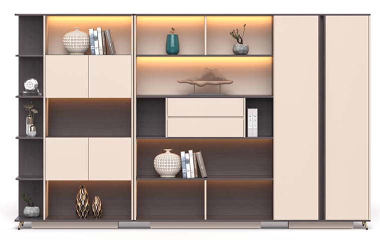 Combination Display Bookcase with LED Shelves and Tall Storage Doors BC-LED-COMBO-3600