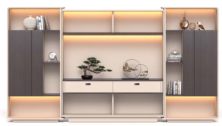 Symmetrical Illuminated Modular Display Storage Cabinet DIS-WAL-3600-2200-LED